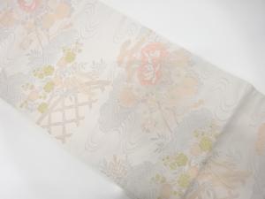 アンティーク　流水に光悦垣・草花模様織り出し袋帯（材料）